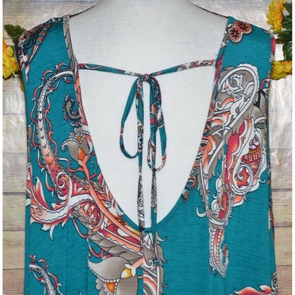 VOLL Boutique Teal Paisleys Sleeveless Flowy Blouse Top Plus Size 3X Pockets - Picture 7 of 11